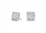 Rhodium Plated CZ Studded Square Shape Stud Earring