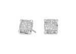 Rhodium Plated CZ Studded Square Shape Stud Earring