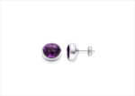Rhodium Plated Cabochon Amethyst Stud Earrings
