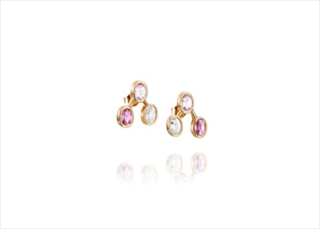 Gold Plated Three Stone Bezel Set Stud Earrings