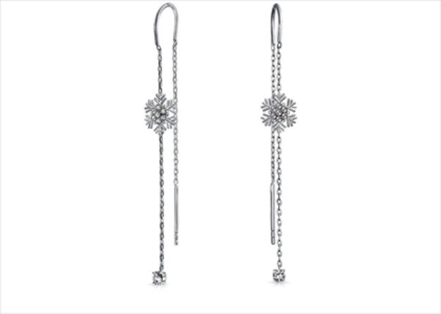 Snowflake Threader CZ Studded Earrings