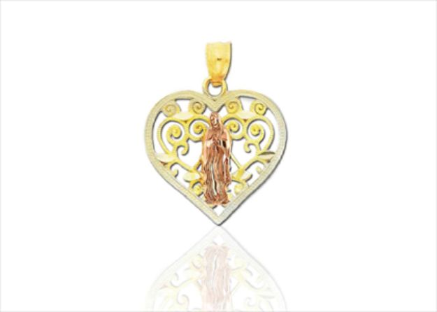 Two Tone Plated Virgin Mary Filigree Heart Pendant