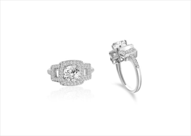Rhodium Plated Cushion Shape Halo Engagement Ring