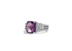 Rhodium Plated CZ Studded Purple Cushion Cut Mens Ring