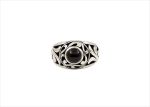 Rhodium Plated Mens Ring with Black Stone