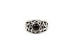 Rhodium Plated Mens Ring with Black Stone