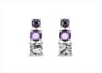Rhodium Plated Square Multicolored Stone Dangle Earring