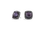 Rhodium Plated CZ Studded Amethyst Stone Stud Earring