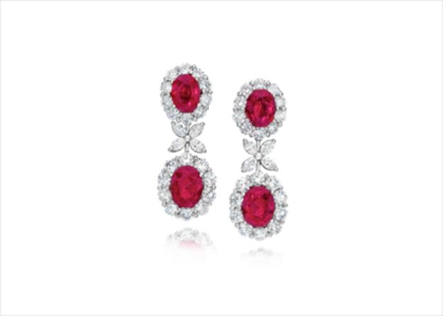 Rhodium Plated Ruby and CZ Gemstone Earrings