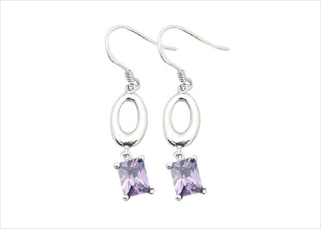 Rhodium Plated Gemstone Dangle Earring