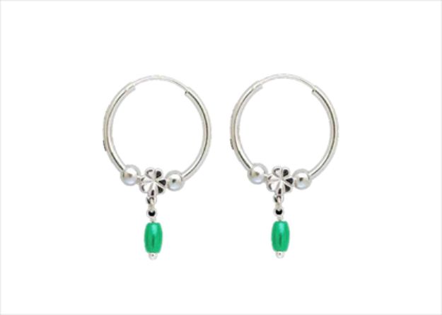 Rhodium Plated Gemstone Hoop Dangle Earring