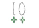 Rhodium Plated Fancy Shaped Gemstone Hoop Earring