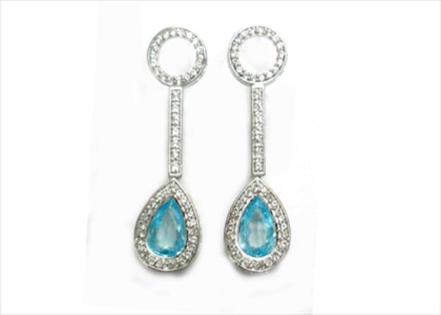 Rhodium Plated CZ Studded Gemstone Drop Earring