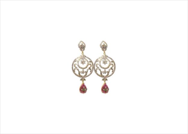 Gold Plated CZ Studded Gemstone Dangle Drop Earring
