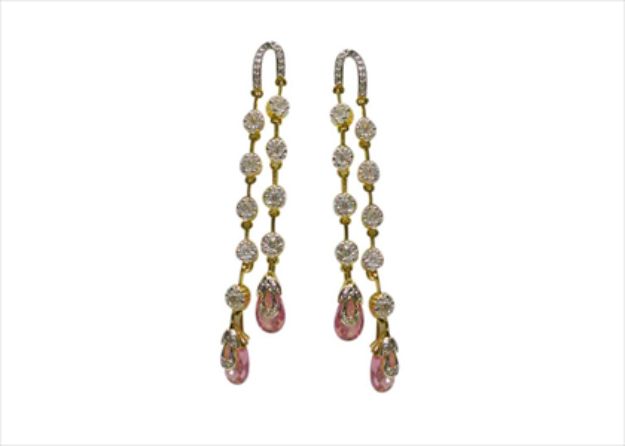 Gold Plated CZ Studded Gemstone Drop Earring