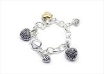 Two Tone Plated Womens Toggle Heart Charm Bracelet