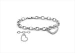 Silver Plated CZ Studded Womens Heart Charm Bracelet