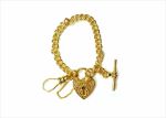 Gold Plated Mens Toggle Heart Charm Chain Bracelet
