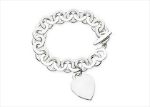Silver Plated Mens Toggle Heart Charm Bracelet