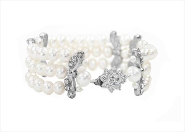 Silver Plated CZ Studded Womens Pearl Bracelet