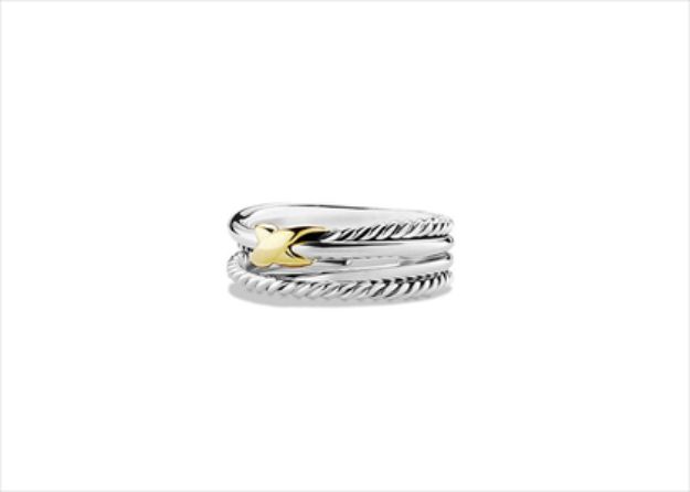 Rhodium Plated Stack Ring with Twisted Wire