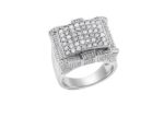Rhodium Plated Concave Dome Micro Pave Ring