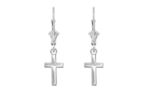 Rhodium Plated Religious Cross Earring