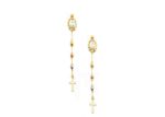 Three Tone Plated Mother Mary Cross Dangle Earring