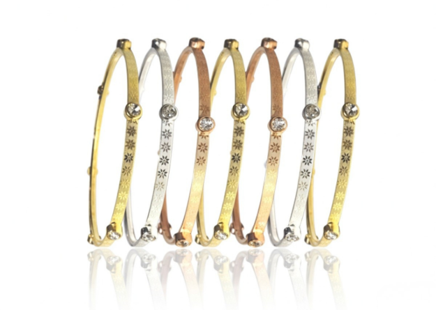 three tone plated cz studded 7 days bangles