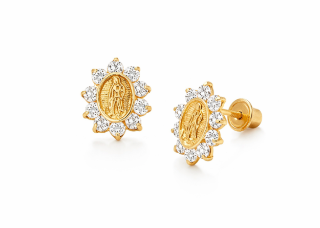 cz studded virgin mary tiny stud earring