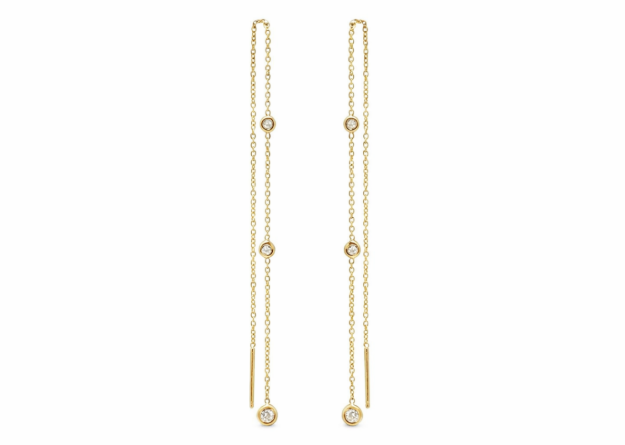 cz studded bezel threader earrings