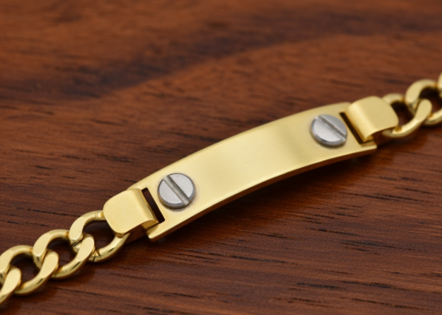 mens name plate bracelet two tone