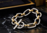 two tone plated twisted toggle link chain bracelet