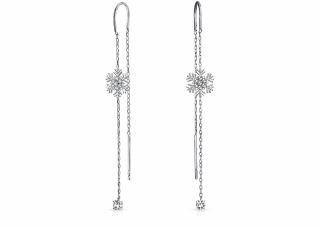 snowflake threader cz studded earrings