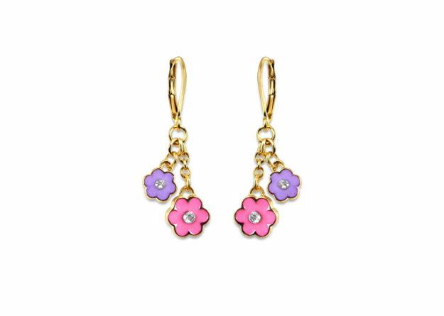 cz studded flower dangle earrings