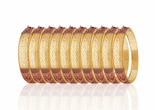 three tone plated gallery bangles