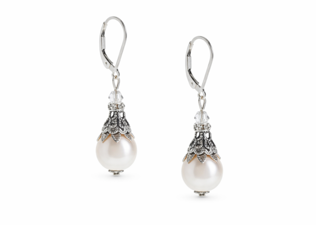 rhodium plated pearl earrings
