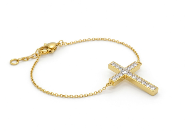CZ Studded Sideways Cross Bracelet for Women
