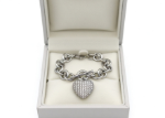 rhodium plated heart charm bracelet