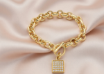 gold toggle bracelet with CZ stones