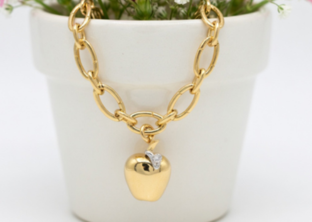 gold plated CZ apple charm bracelet