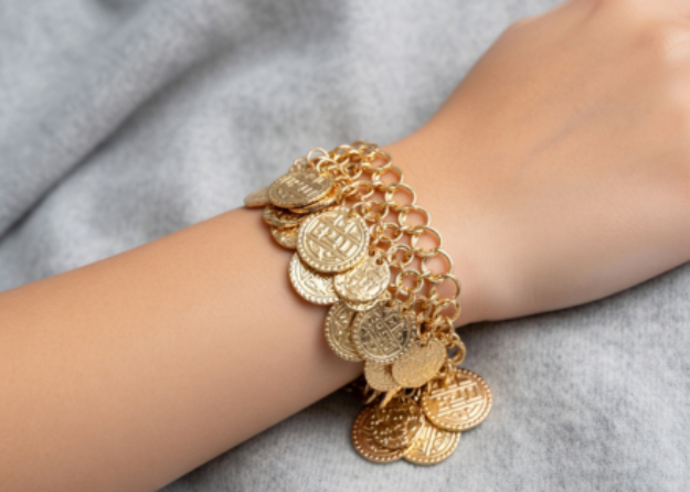 womens coin charm bracelet gold
