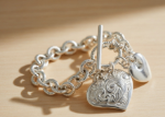 womens heart charm bracelet silver plated