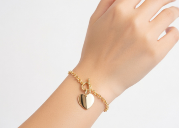 gold plated toggle heart charm bracelet