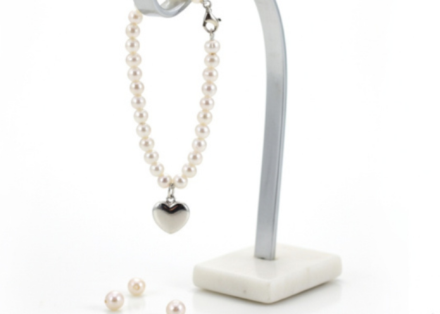 silver plated pearl heart charm bracelet