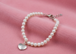 silver heart charm bracelet with pearl