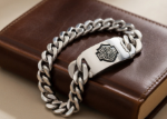 rhodium plated ID bracelet for men