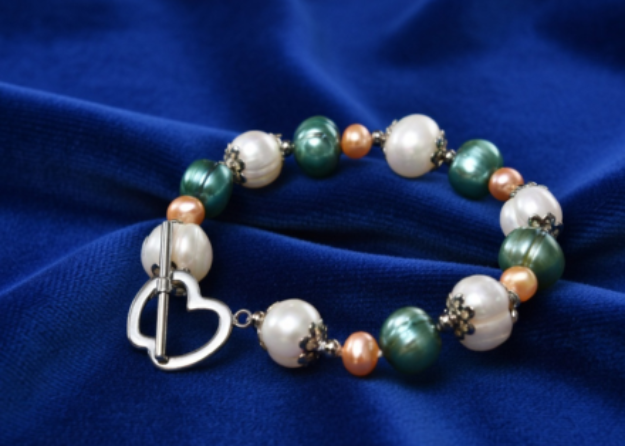 silver plated multicolor pearl bracelet