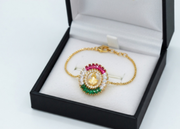 gold plated CZ multicolor saint jude bracelet