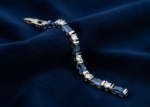 silver tennis bracelet with blue stones